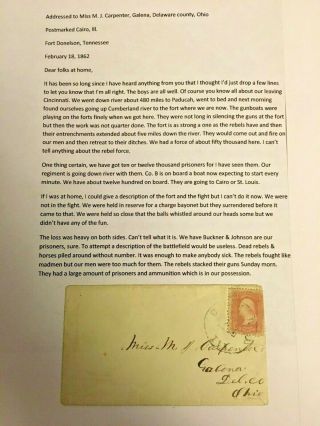 1862 Civil War Letter MJ Carpenter Galena Delaware Co OH Fort Donelson TN Soldie 2