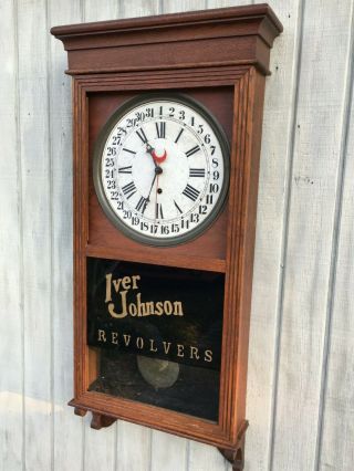 Large Box Regulator Advertising Calendar Clock C.  1900 Iver Johnson