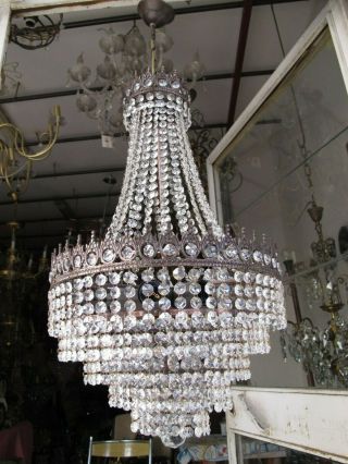 Antique Vnt Huge Real Swarovski Crystal Chandelier Lustre 1940 