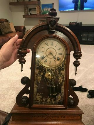 Old Antique Gilbert Teardrop Walnut Parlor Shelf Mantle Kitchen Clock