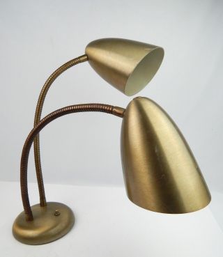 Vintage Prescolite Swiv - O - Lite Double Cone Goose Neck Large Desk Lamp Cast Iron