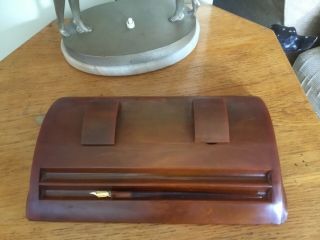 Art Deco Carvacraft Butterscotch Amber Bakelite Double Inkwell & Pen 2