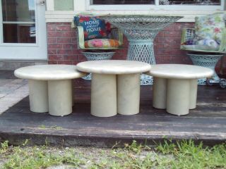 3 Vintage Unique Mc Modern Retro Round Stacked Marble Toad Stool Side Tables