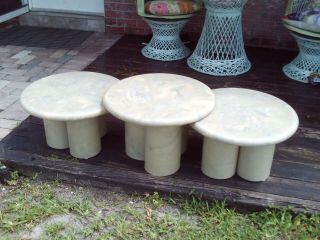 3 Vintage Unique MC Modern Retro Round Stacked Marble Toad Stool Side Tables 3