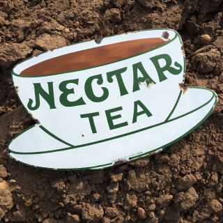 1920’s Enamel Sign Advertising Nectar Tea Railway Shop Display Br