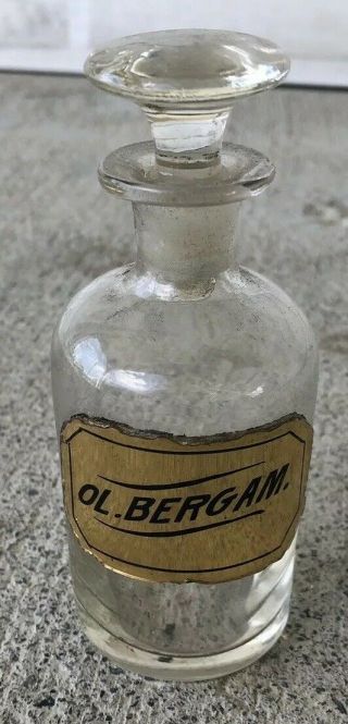 Set 5 Early Chemist Pharmacist Apothecary Bottles Hand Painted Label Open Pontil 2