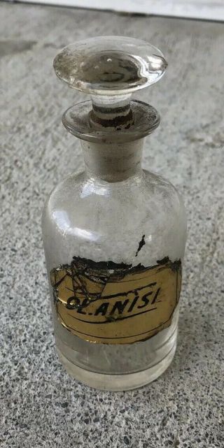 Set 5 Early Chemist Pharmacist Apothecary Bottles Hand Painted Label Open Pontil 9