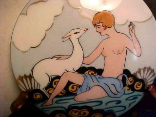 Rare Art Deco 1920 ' s France Nude Lady w Deer Dresser Powder Jar w Lid - Signed 4