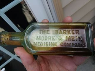 BARKER ' S NERVE & BONELINIMENT LABELED,  EMBOSSED AQUA BLOWN CORK TRACE CONTENTS 2