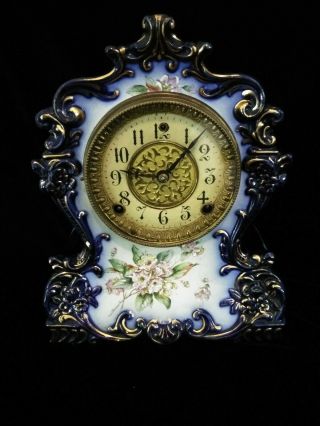 Antique Victorian Gilbert Co.  Cobalt Blue Gold Gilt Prussian Porcelain Clock