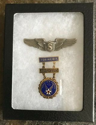 Vintage Ww2 Sterling Us Army Air Corps Service Pilot Wings W/2000 Hour Merit Pin