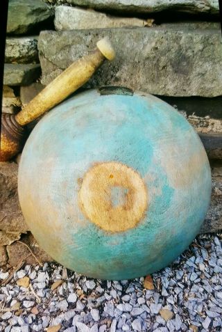 Exceptional 1800s Old Robin Egg Blue Paint Wooden Bowl Hand Turned Prim