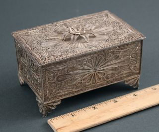 Antique Handmade Middle East 970 Silver Wire Filigree Trinket Dresser Box