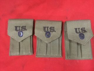 3 (three) Unissued 1942 Dated Usgi Wwii Colt.  45 1911a1 Khaki Mag Pouches