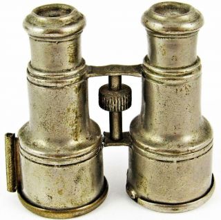 Antique Binoculars Figural Metal Wind - Up Sewing Tape Measure & Thimble Holder
