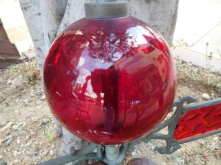 Antique Vtg ? Roof Wrought Iron Red Glass Ball Arrow Lightning Rod Weather Vane 3