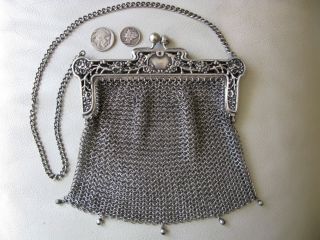 Antique Art Nouveau Deco German Silver Pierced Floral Frame Mesh Purse G.  M.  Co