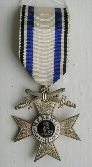 1866 Bavarian Merenti Cross 2nd Class Medal W/ Swords In Silver And Enamel