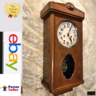 Vintage Antique Germaney Striking Wall Clock With Walnut Case And Brass Pendulum