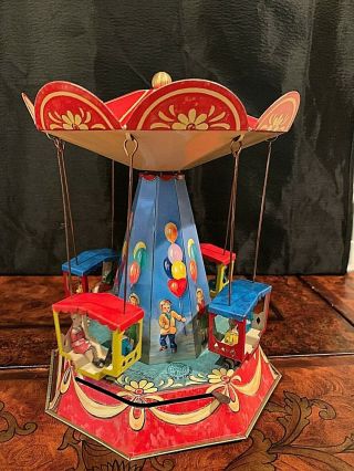 GONDOLA CAROUSEL RIDE,  WAGNER TIN TOY,  LEVER ACTION,  MADE IN GERMANY,  NIB 3