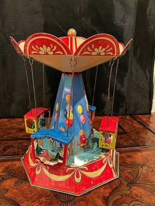 GONDOLA CAROUSEL RIDE,  WAGNER TIN TOY,  LEVER ACTION,  MADE IN GERMANY,  NIB 5