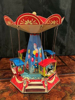 GONDOLA CAROUSEL RIDE,  WAGNER TIN TOY,  LEVER ACTION,  MADE IN GERMANY,  NIB 6