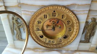 Antique White Marble Waterbury Mantle Clock C.  1881 3