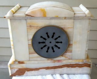 Antique White Marble Waterbury Mantle Clock C.  1881 4