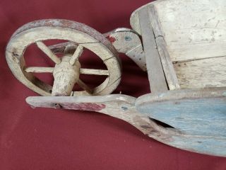 Antique Folk Art Child ' s Primitive Stork Wheelbarrow - Paint 10