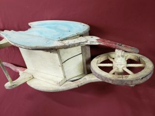 Antique Folk Art Child ' s Primitive Stork Wheelbarrow - Paint 11
