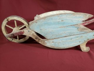 Antique Folk Art Child ' s Primitive Stork Wheelbarrow - Paint 2