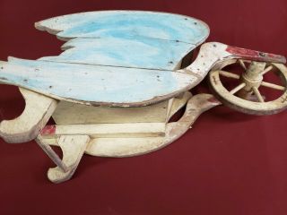 Antique Folk Art Child ' s Primitive Stork Wheelbarrow - Paint 6