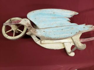 Antique Folk Art Child ' s Primitive Stork Wheelbarrow - Paint 8