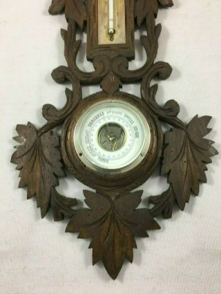 Antique French wall black forest barometer thermometer carved wood 2