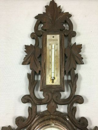 Antique French wall black forest barometer thermometer carved wood 3