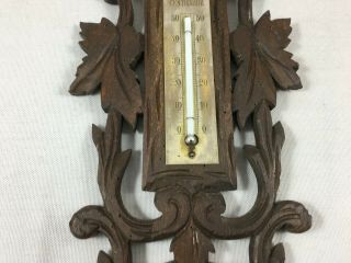 Antique French wall black forest barometer thermometer carved wood 5