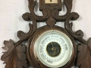 Antique French wall black forest barometer thermometer carved wood 6