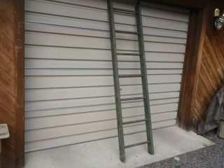 19th C Old Early Primitive Wood Barn Loft Ladder In Rare Green Paint