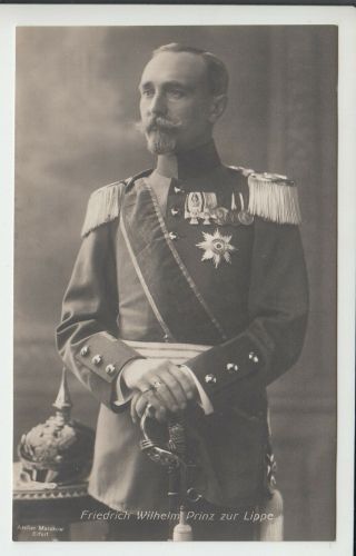 Prince Friedrich Wilhelm To Lippe Parade Uniform / Spiked Helmet Rare Rppc