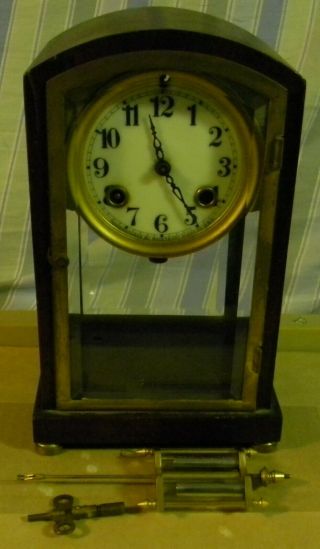 Antique Wood Mantel Waterbury Clock Company Usa - Trouville - 9565