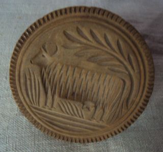 Antique Hand Carved Cow Butter Stamp 19th Century Print Mold 4 1/2 " Diameter