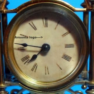 Antique Ansonia Boudoir Brass Clock on a Victorian Ormolu Pocket Watch Stand 12