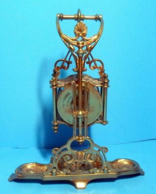 Antique Ansonia Boudoir Brass Clock on a Victorian Ormolu Pocket Watch Stand 3