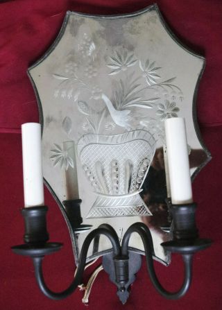(2) E.  F.  Caldwell Engraved Mirror Sconces.  Butterfly Peacock Design.  Impressive 9