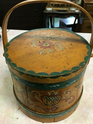 Hand - Painted Wooden Firkin - Type Bucket W/ Lid