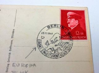 WWII German Viktoria for Europe postcard Swastika Hitler stamp PM 1941 Berlin 3