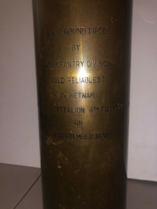 1970 Vietnam War Fired Shell Trench Art Award Named Last Round Fired 105mm J - M14