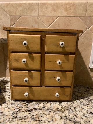 Antique Spice Cabinet.  7 Drawers,  Porcelain Knobs, .