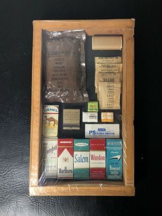 Vintage Vietnam Era C - Ration Accessories Display Cigarettes Gum Matches Accessor