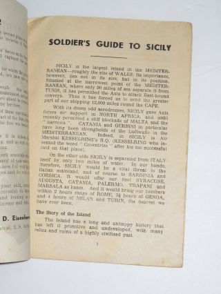 Soldier ' s Guide To Sicily WWII 1943 Booklet w/ Map Foreword by Dwight Eisenhower 4